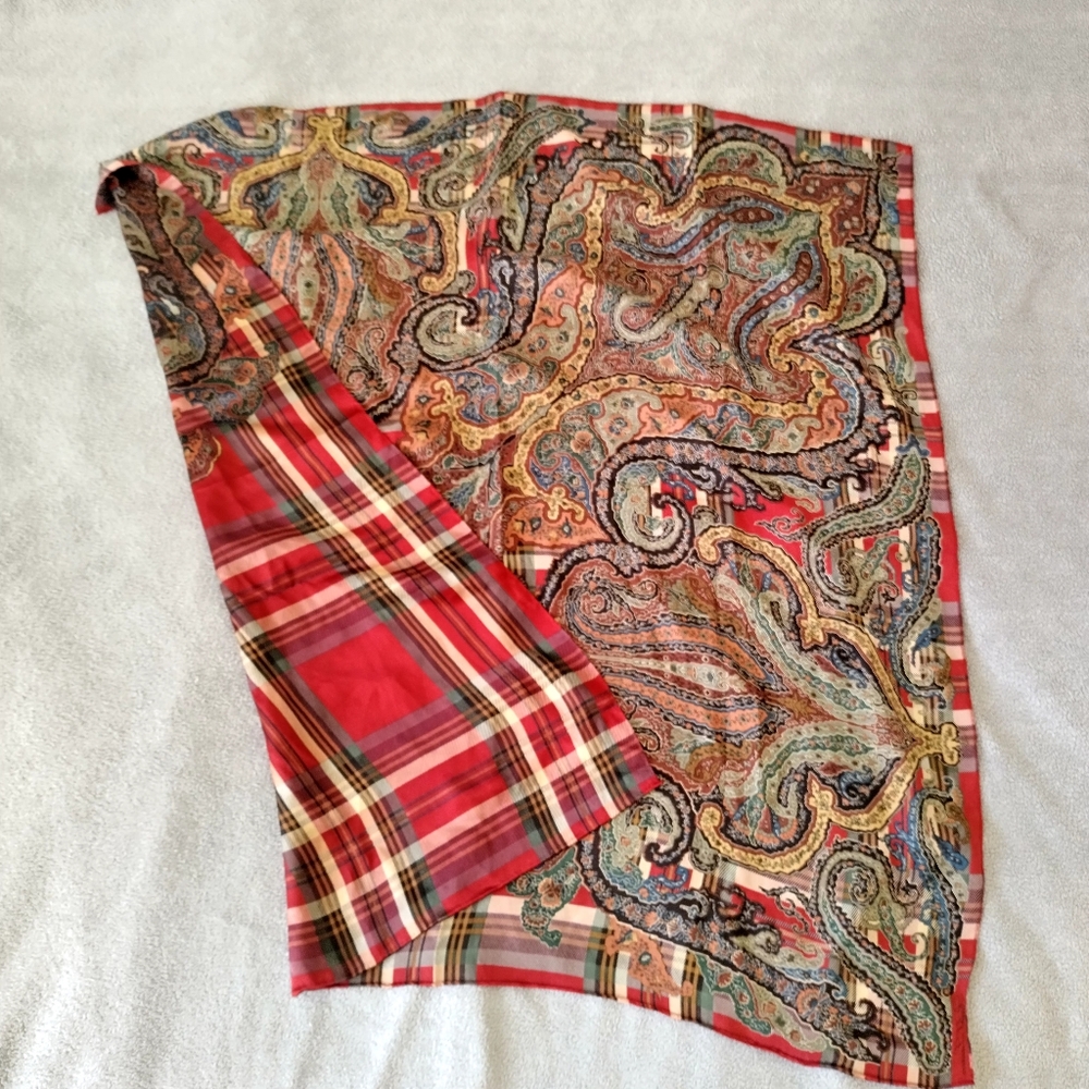 Ralph lauren silk paisley Plaid Square scarf 35" X 35"